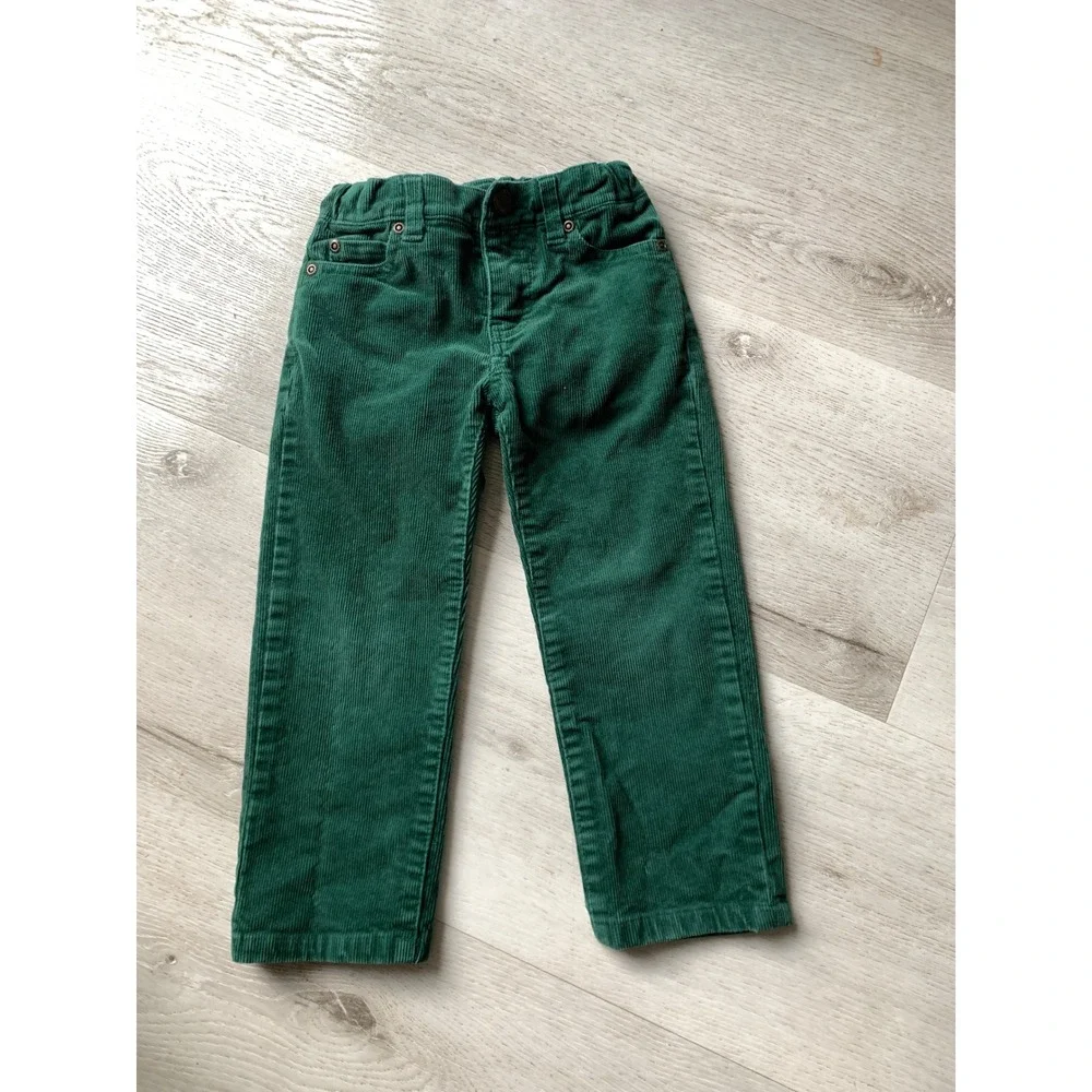 Janie and Jack Kids Green Corduroy Pants Adjustable Waist Size 3 Preppy Classic